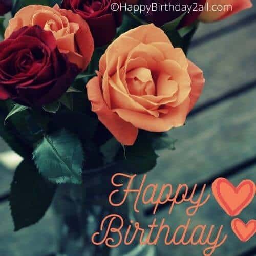 Happy Birthday image with orange and red rose